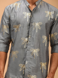 Thumbnail for Vastramay Men's Grey Viscose Ethnic Shirt - Distacart