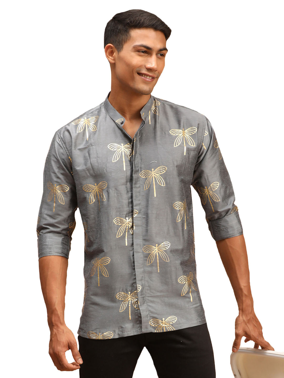 Vastramay Men's Grey Viscose Ethnic Shirt - Distacart