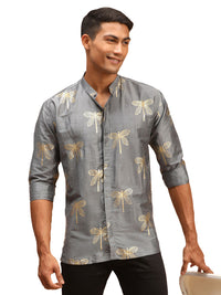 Thumbnail for Vastramay Men's Grey Viscose Ethnic Shirt - Distacart