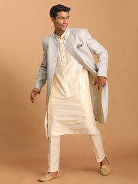 Thumbnail for Shrestha by Vastramay Men's Grey And Cream Cotton Blend Ethnic Combo Set - Distacart
