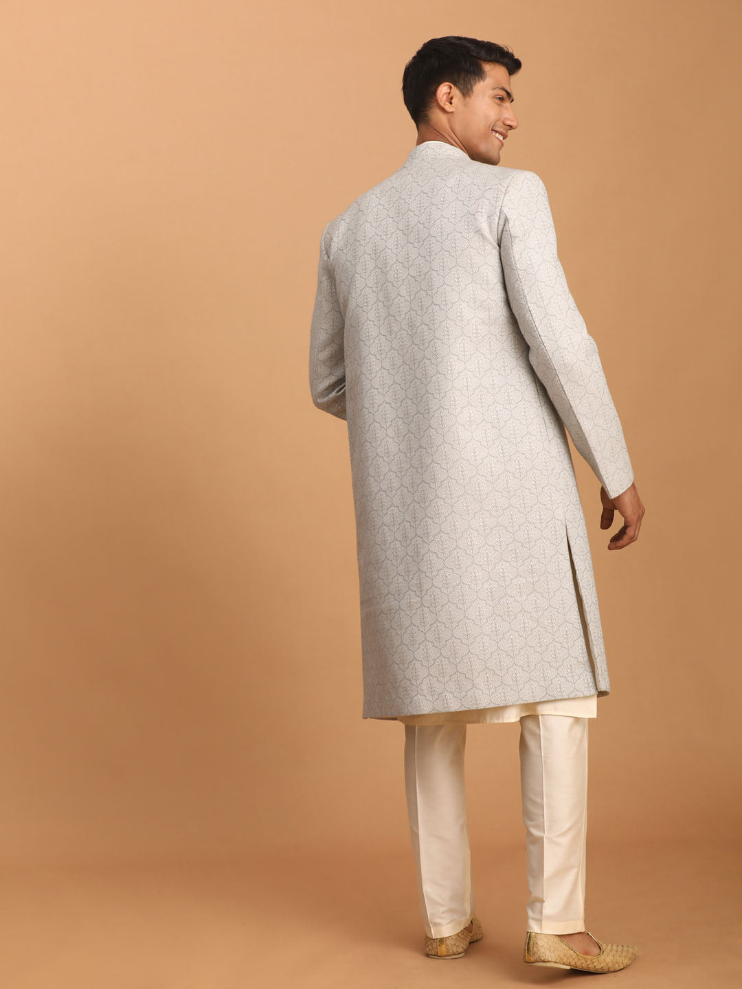 Shrestha by Vastramay Men's Grey And Cream Cotton Blend Ethnic Combo Set - Distacart