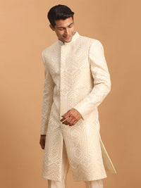 Thumbnail for Shrestha by Vastramay Men's Cream Cotton Blend Sherwani Only Top - Distacart