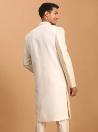 Thumbnail for Shrestha by Vastramay Men's Cream Cotton Blend Sherwani Only Top - Distacart