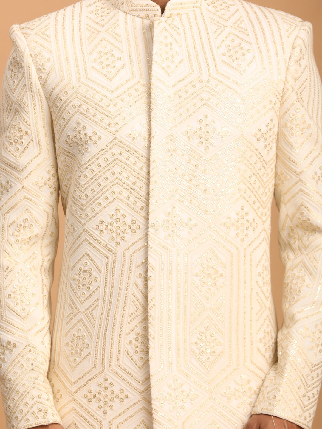Shrestha by Vastramay Men's Cream Cotton Blend Sherwani Only Top - Distacart