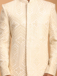 Thumbnail for Shrestha by Vastramay Men's Cream Cotton Blend Sherwani Only Top - Distacart