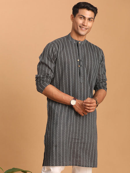 Shvaas by Vastramay Men's Grey Cotton Kurta - Distacart