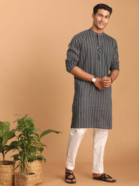 Thumbnail for Shvaas by Vastramay Men's Grey And White Cotton Kurta Pyjama Set - Distacart