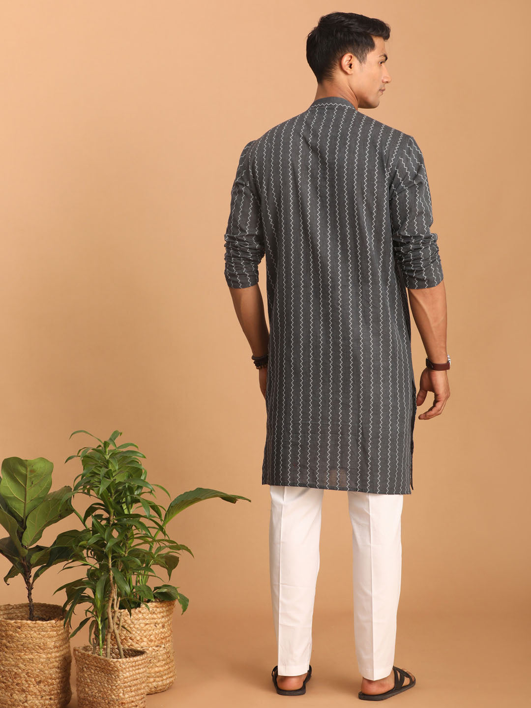 Shvaas by Vastramay Men's Grey And White Cotton Kurta Pyjama Set - Distacart