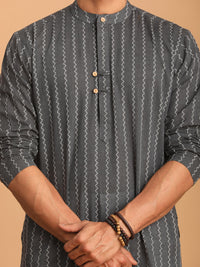 Thumbnail for Shvaas by Vastramay Men's Grey And White Cotton Kurta Pyjama Set - Distacart