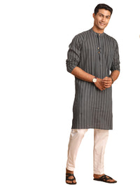 Thumbnail for Shvaas by Vastramay Men's Grey And White Cotton Kurta Pyjama Set - Distacart
