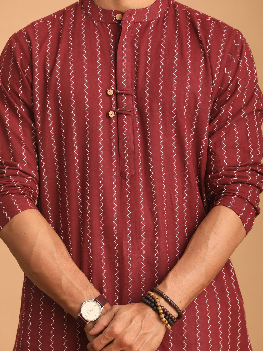Shvaas by Vastramay Men's Maroon And White Cotton Kurta Pyjama Set - Distacart