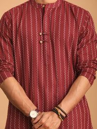 Thumbnail for Shvaas by Vastramay Men's Maroon And White Cotton Kurta Pyjama Set - Distacart