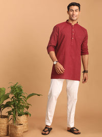 Thumbnail for Shvaas by Vastramay Men's Maroon And White Cotton Kurta Pyjama Set - Distacart