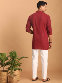 Thumbnail for Shvaas by Vastramay Men's Maroon And White Cotton Kurta Pyjama Set - Distacart