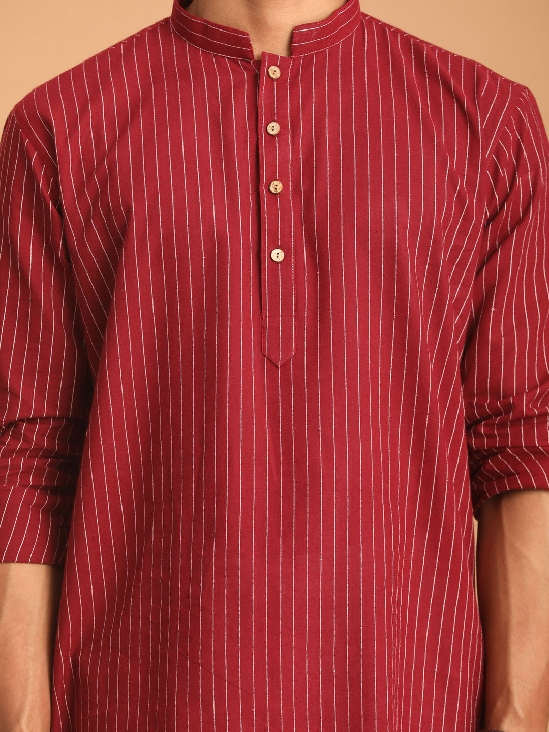 Shvaas by Vastramay Men's Maroon And White Cotton Kurta Pyjama Set - Distacart