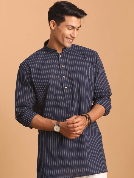 Shvaas by Vastramay Men's Navy Blue Cotton Short Kurta - Distacart