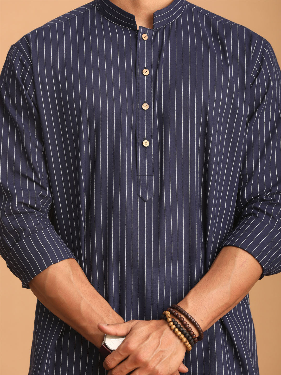 Shvaas by Vastramay Men's Navy Blue Cotton Short Kurta - Distacart
