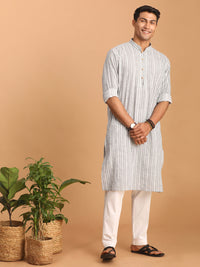 Thumbnail for Shvaas by Vastramay Men's Grey And White Cotton Kurta And Pyjama Set - Distacart