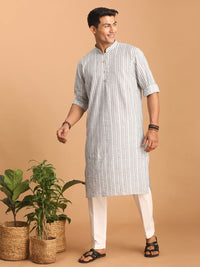 Thumbnail for Shvaas by Vastramay Men's Grey And White Cotton Kurta And Pyjama Set - Distacart