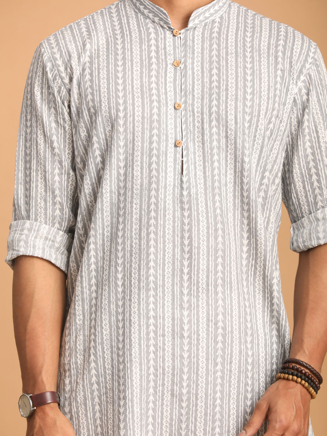 Shvaas by Vastramay Men's Grey And White Cotton Kurta And Pyjama Set - Distacart