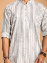 Thumbnail for Shvaas by Vastramay Men's Grey And White Cotton Kurta And Pyjama Set - Distacart