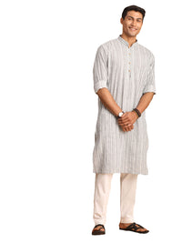 Thumbnail for Shvaas by Vastramay Men's Grey And White Cotton Kurta And Pyjama Set - Distacart