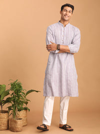 Thumbnail for Shvaas by Vastramay Men's Purple And White Cotton Kurta And Pyjama Set - Distacart