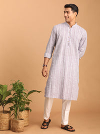 Thumbnail for Shvaas by Vastramay Men's Purple And White Cotton Kurta And Pyjama Set - Distacart