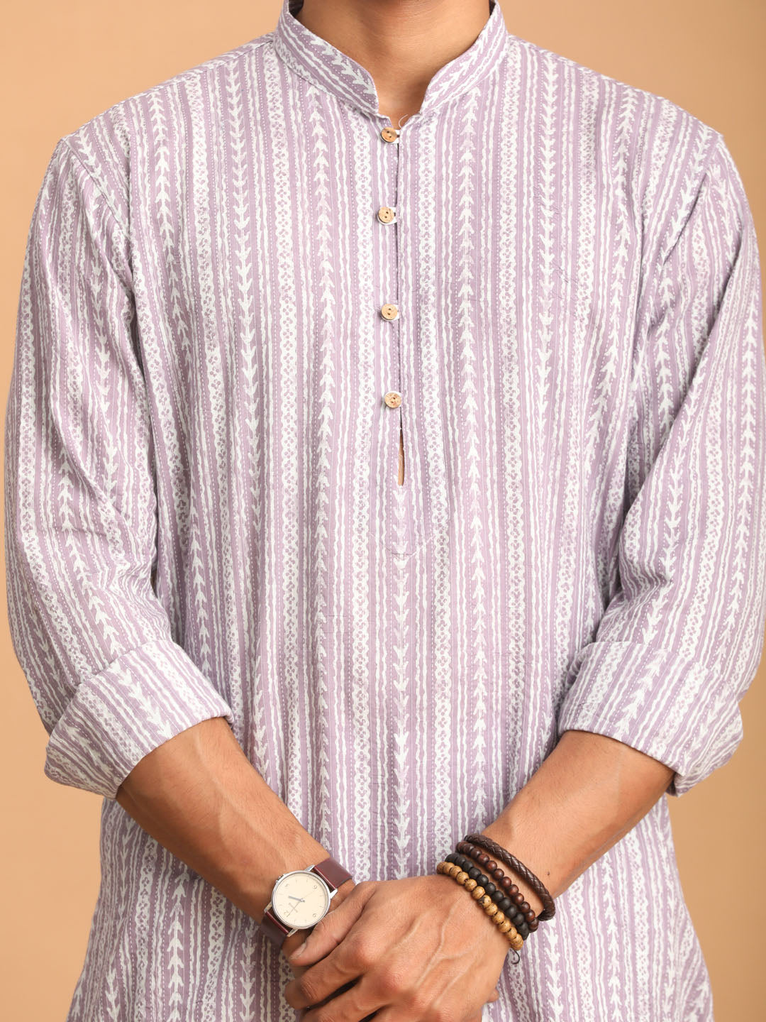 Shvaas by Vastramay Men's Purple And White Cotton Kurta And Pyjama Set - Distacart