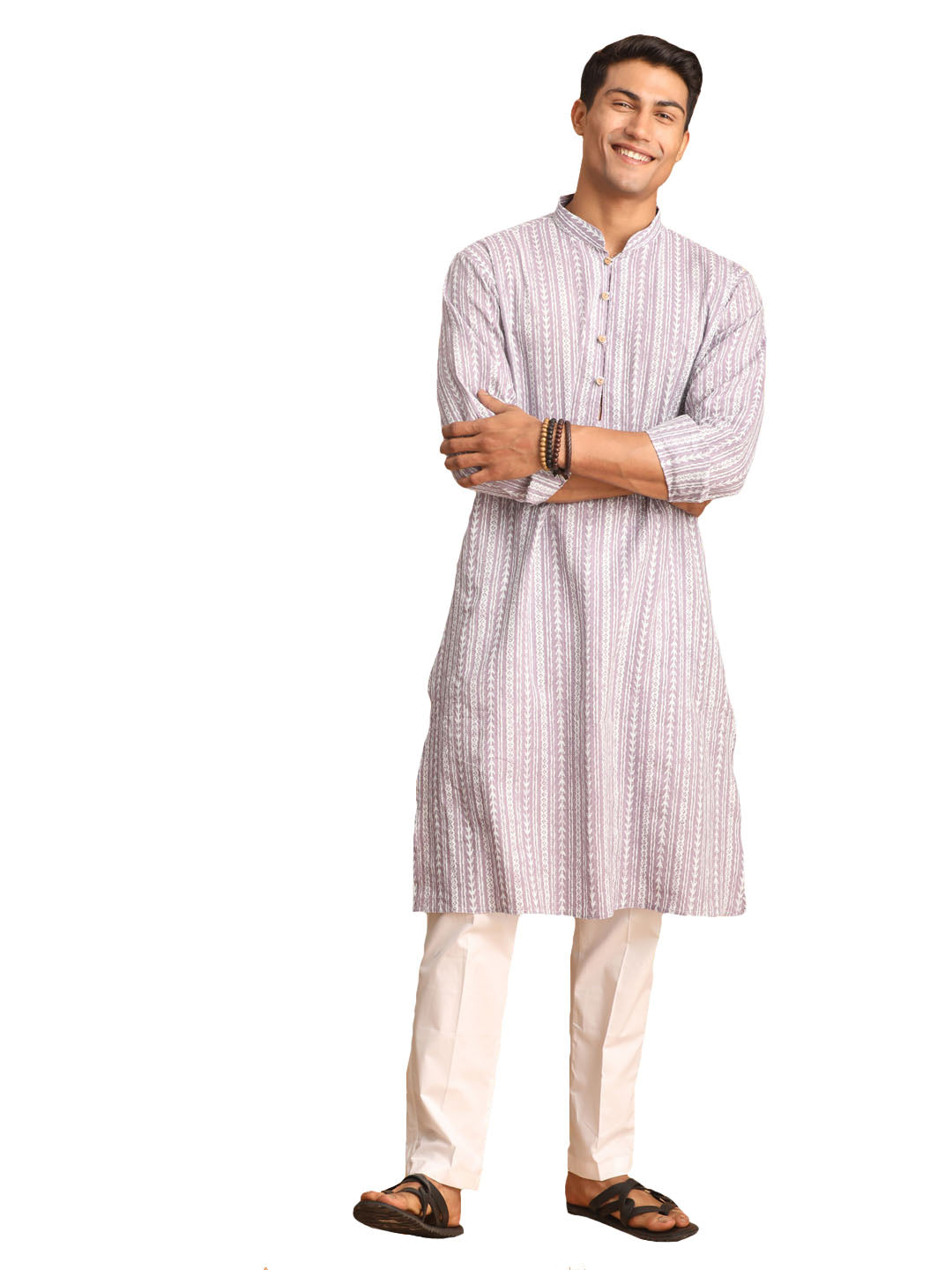 Shvaas by Vastramay Men's Purple And White Cotton Kurta And Pyjama Set - Distacart