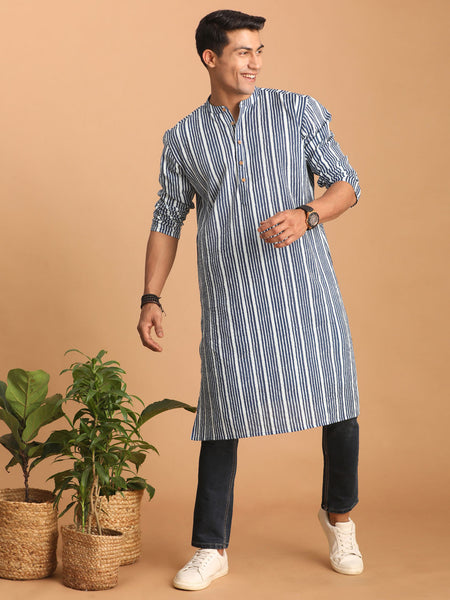 Shvaas by Vastramay Men's Indigo Blue Cotton Kurta - Distacart