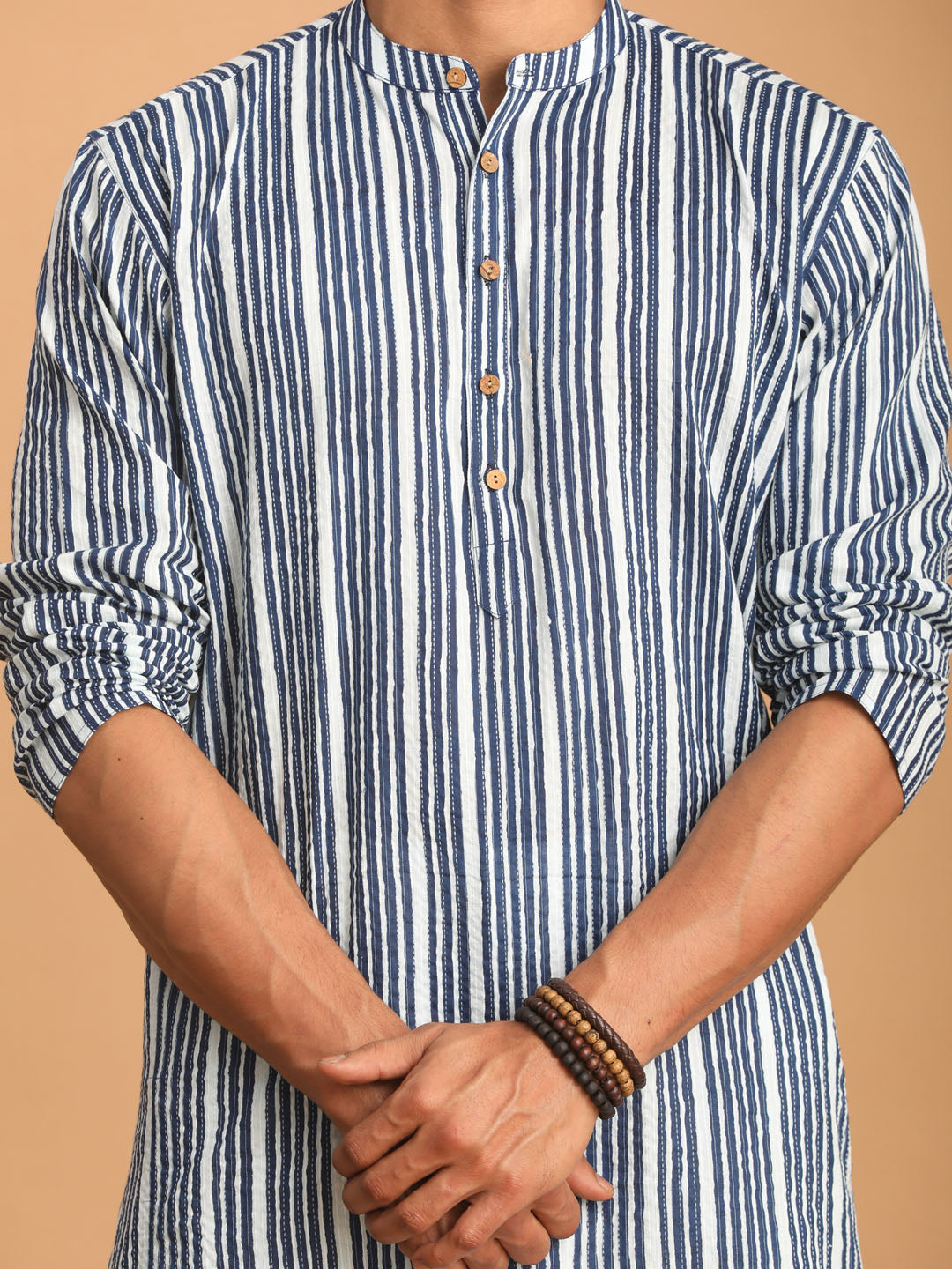 Shvaas by Vastramay Men's Indigo Blue And White Cotton Kurta And Pyjama Set - Distacart