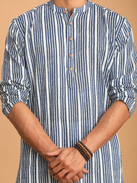 Thumbnail for Shvaas by Vastramay Men's Indigo Blue And White Cotton Kurta And Pyjama Set - Distacart