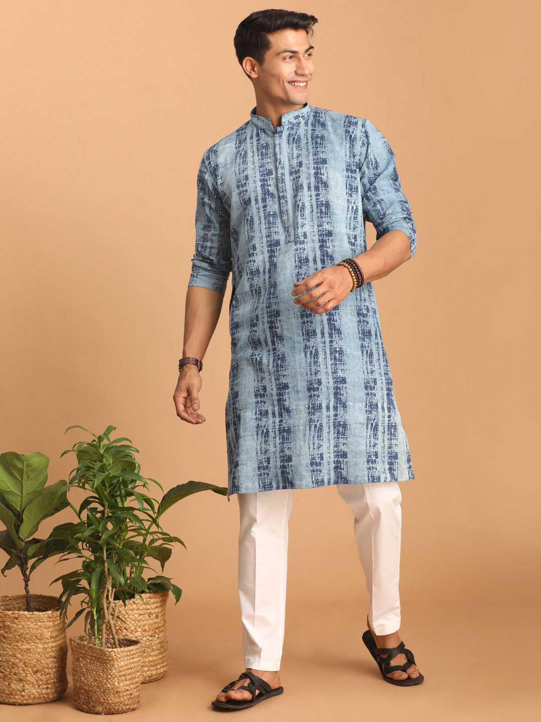 Shvaas by Vastramay Men's Indigo Blue And White Cotton Kurta Pyjama Set - Distacart