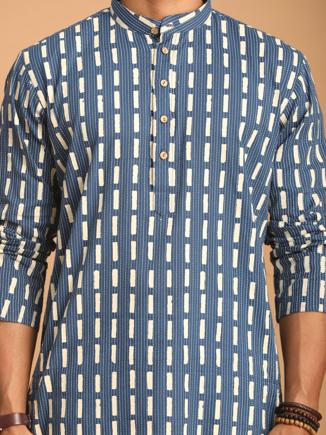 Shvaas by Vastramay Men's Indigo Blue And White Cotton Kurta And Pyjama Set - Distacart