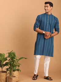 Thumbnail for Shvaas by Vastramay Men's Indigo Blue Cotton Kurta And Pyjama Set - Distacart