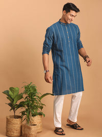 Thumbnail for Shvaas by Vastramay Men's Indigo Blue Cotton Kurta And Pyjama Set - Distacart