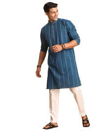 Thumbnail for Shvaas by Vastramay Men's Indigo Blue Cotton Kurta And Pyjama Set - Distacart