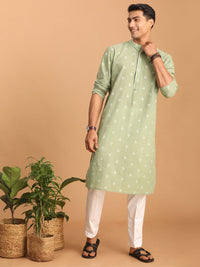 Thumbnail for Shvaas by Vastramay Men's Green And White Cotton Kurta Pyjama Set - Distacart