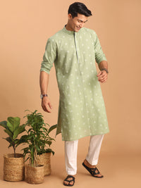 Thumbnail for Shvaas by Vastramay Men's Green And White Cotton Kurta Pyjama Set - Distacart