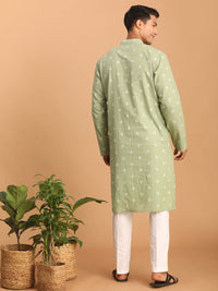 Thumbnail for Shvaas by Vastramay Men's Green And White Cotton Kurta Pyjama Set - Distacart