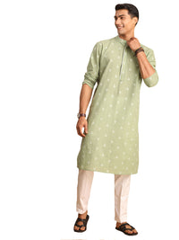Thumbnail for Shvaas by Vastramay Men's Green And White Cotton Kurta Pyjama Set - Distacart