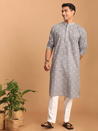Thumbnail for Shvaas by Vastramay Men's Grey And White Cotton Kurta And Pyjama Set - Distacart