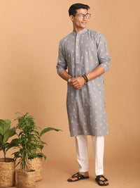 Thumbnail for Shvaas by Vastramay Men's Grey And White Cotton Kurta And Pyjama Set - Distacart
