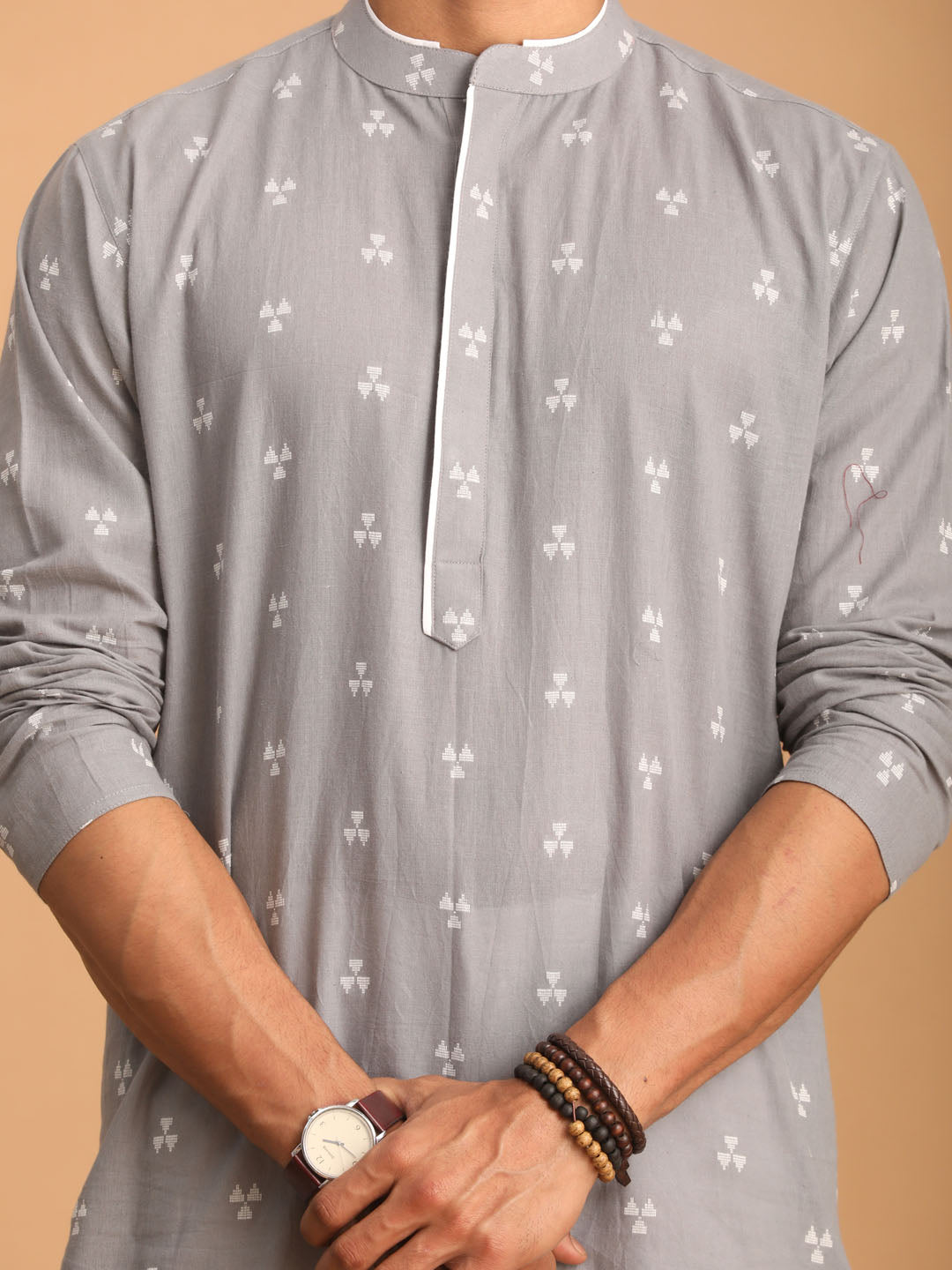Shvaas by Vastramay Men's Grey And White Cotton Kurta And Pyjama Set - Distacart