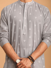 Thumbnail for Shvaas by Vastramay Men's Grey And White Cotton Kurta And Pyjama Set - Distacart