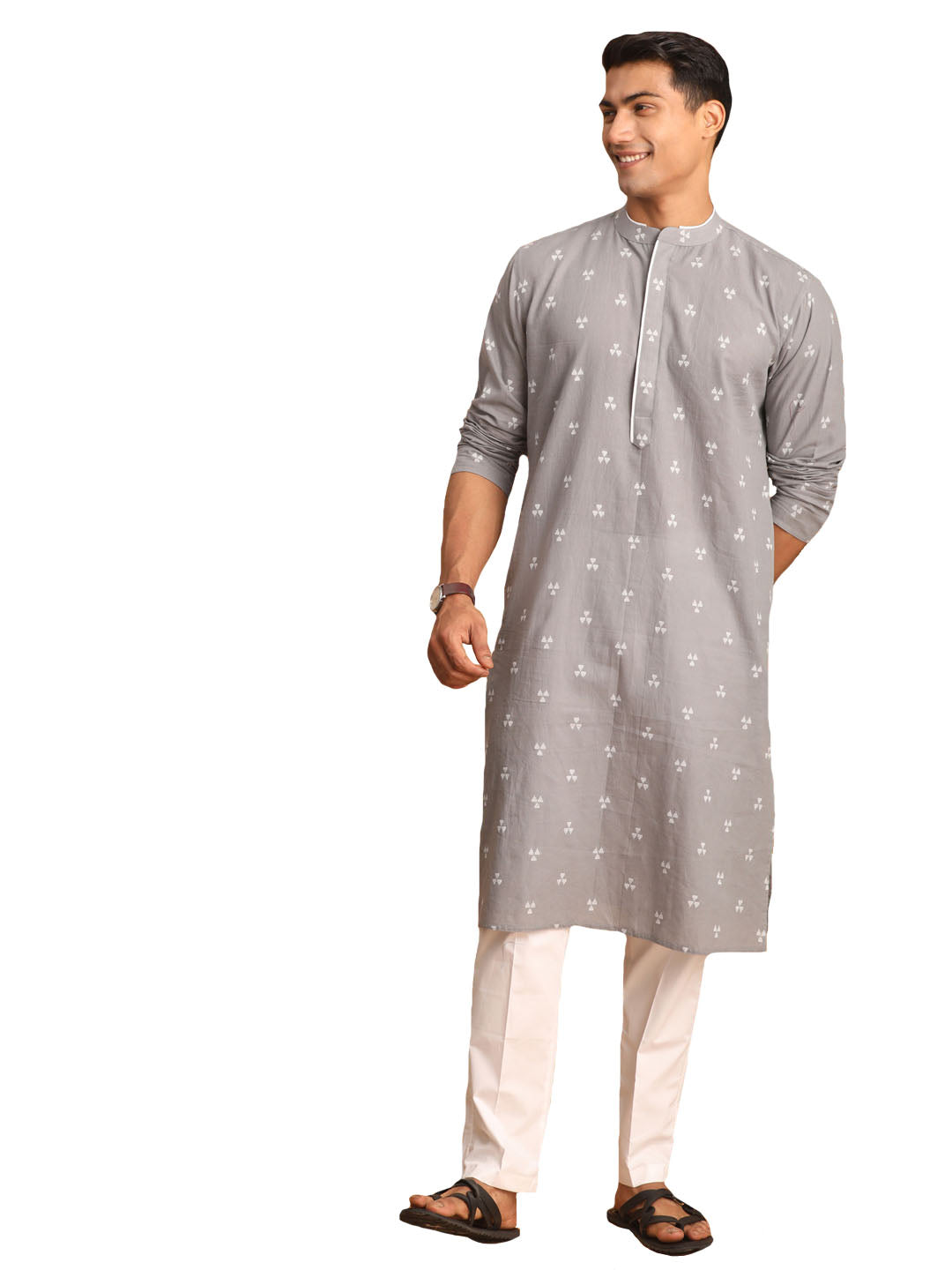 Shvaas by Vastramay Men's Grey And White Cotton Kurta And Pyjama Set - Distacart