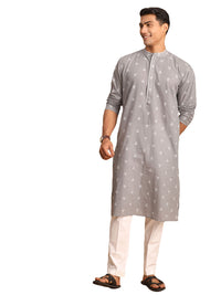 Thumbnail for Shvaas by Vastramay Men's Grey And White Cotton Kurta And Pyjama Set - Distacart