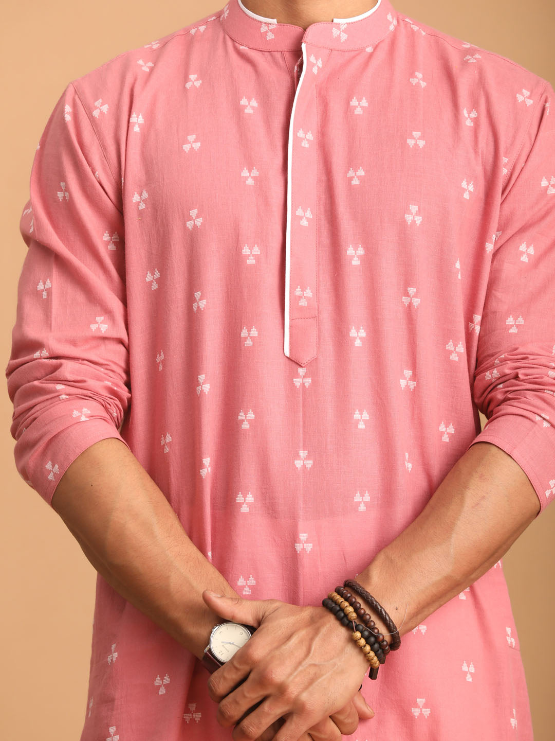 Shvaas by Vastramay Men's Pink And White Cotton Kurta Pyjama Set - Distacart