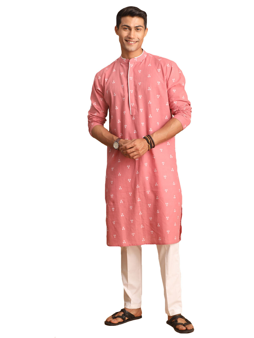 Shvaas by Vastramay Men's Pink And White Cotton Kurta Pyjama Set - Distacart